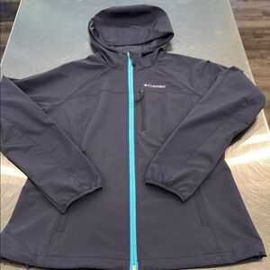 Columbia Slate Blue Hooded Jacket with Teal Zipper